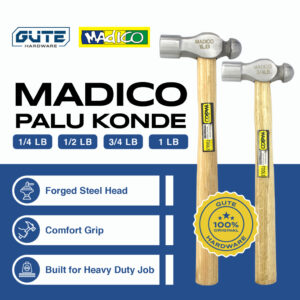 MADICO Palu Konde Ukuran 1/2 LB 3/4 LB 1 LB 1/4 LB By Gute - Ballpein Hammer Forged Steel Gagang Kayu Serbaguna