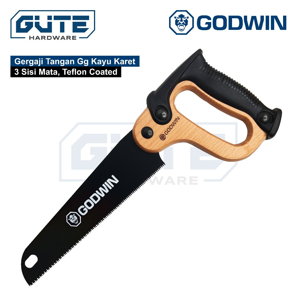 GUTE GODWIN Gergaji Tangan 3 Mata Premium GG Kayu Karet Gorok Kayu - 10 Inch Untuk Kayu /Triplek/Pipa Pvc/Gypsum/GRC Board - Gambar 3