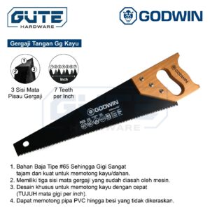 GUTE GODWIN Gergaji Tangan 3 Mata Teflon Coated GG Kayu Gorok Kayu Untuk Kayu/Triplek/Pipa Pvc/Gypsum/GRC Board