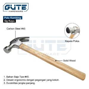 Palu Kambing Gagang Kayu / Claw Hammer Carbon Steel Asli!