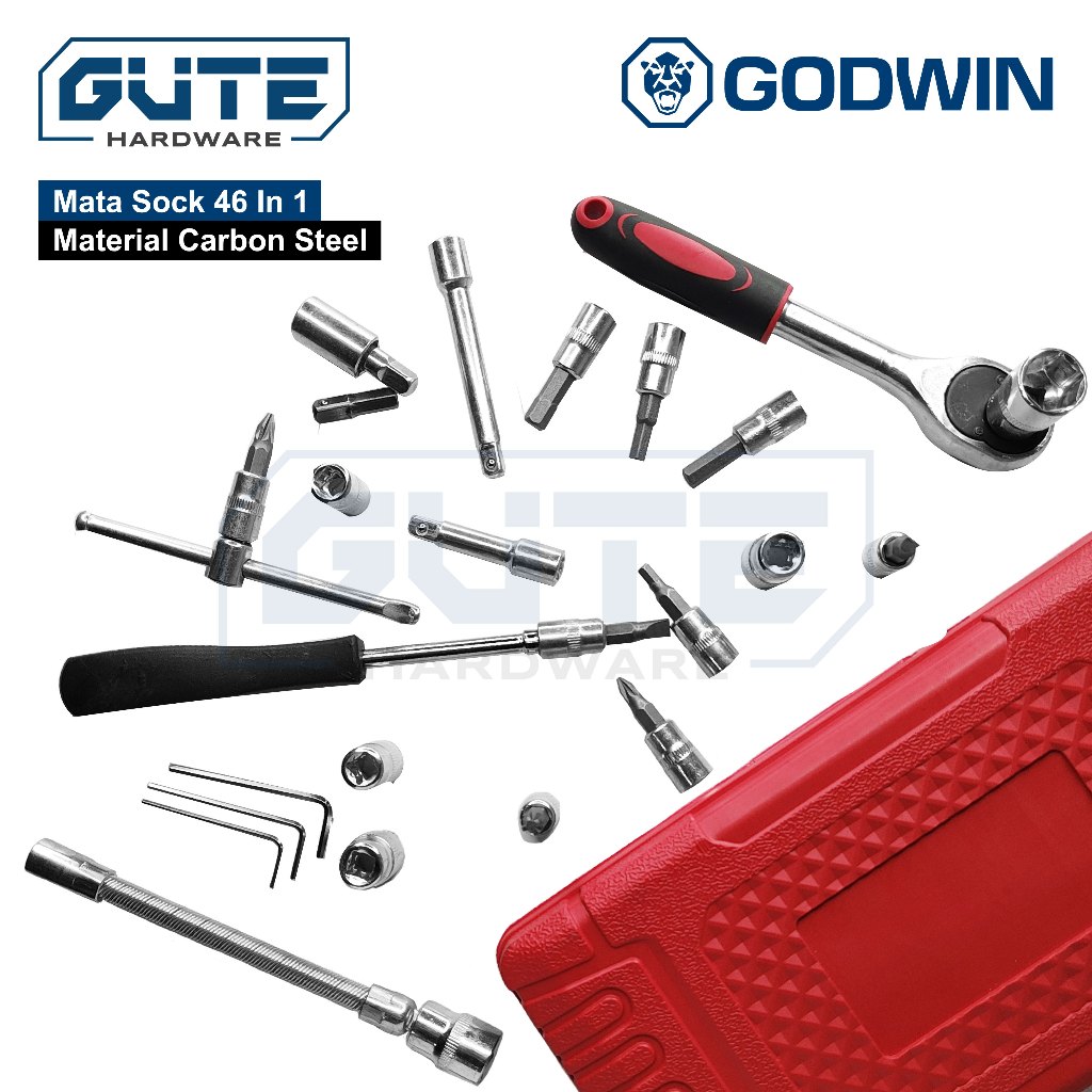 GUTE GODWIN Kunci Set 1/2 Inch & 1/4 Inch Socket CR-V Wrench Rachet - Gambar 8