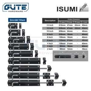 ISUMI Grendel Slot Pintu Pagar Gudang Kantor Jendela Tebal Double Plat Uk 2” 3” 4” 5” 6” 8" 10" 12" 14"