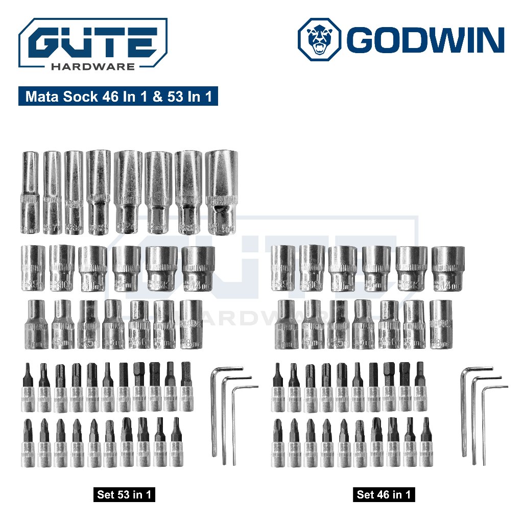 GUTE GODWIN Kunci Set 1/2 Inch & 1/4 Inch Socket CR-V Wrench Rachet - Gambar 9