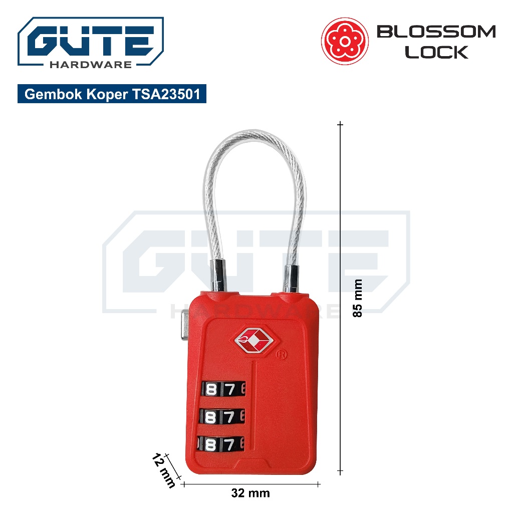 GEMBOK NOMOR KOPER TAS TSA SECURITY "BLOSSOM" KUNCI SANDI / KUNCI PIN / TSA TRAVEL COMBINATION PADLOCK - Gambar 8