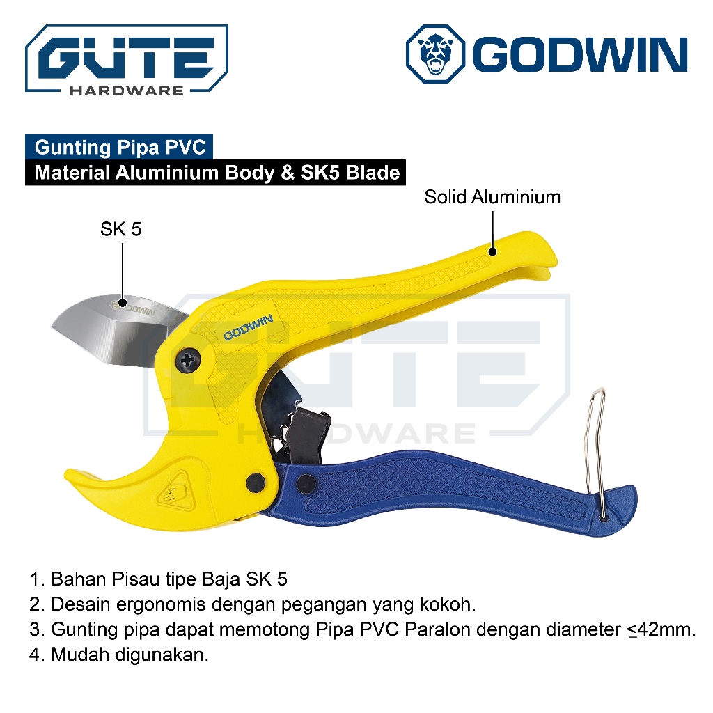 GUTE Tang Potong Pipa / Gunting Pipa PVC Paralon 42mm GODWIN Pipe Cutting - Gambar 3