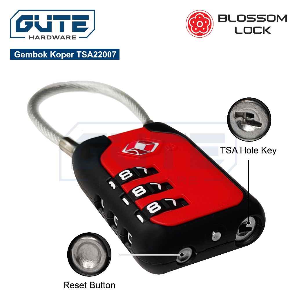 GEMBOK NOMOR KOPER TAS TSA SECURITY "BLOSSOM" KUNCI SANDI / KUNCI PIN / TSA TRAVEL COMBINATION PADLOCK - Gambar 2