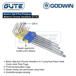 GUTE Kunci L Set Hex Ball Bintang PANJANG 9 Pcs GODWIN Cr-V Premium