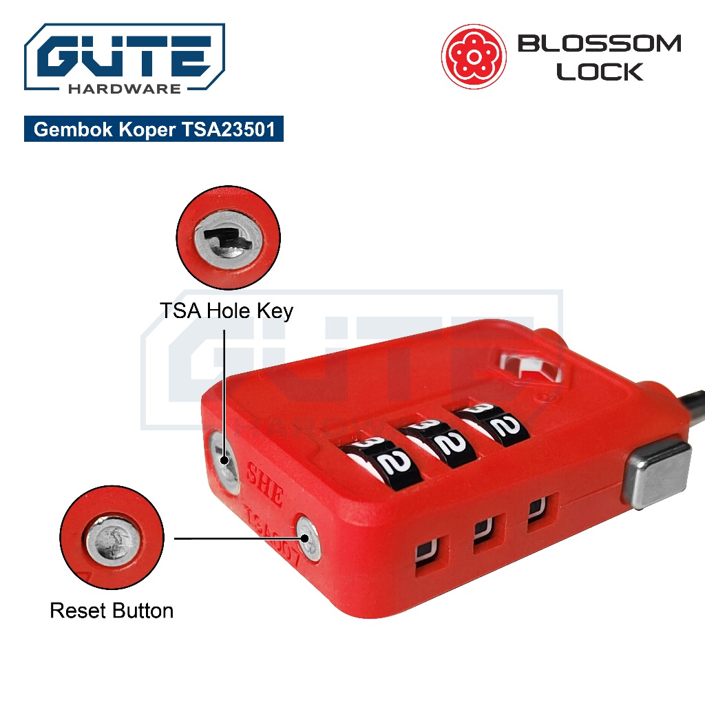 GEMBOK NOMOR KOPER TAS TSA SECURITY "BLOSSOM" KUNCI SANDI / KUNCI PIN / TSA TRAVEL COMBINATION PADLOCK - Gambar 7
