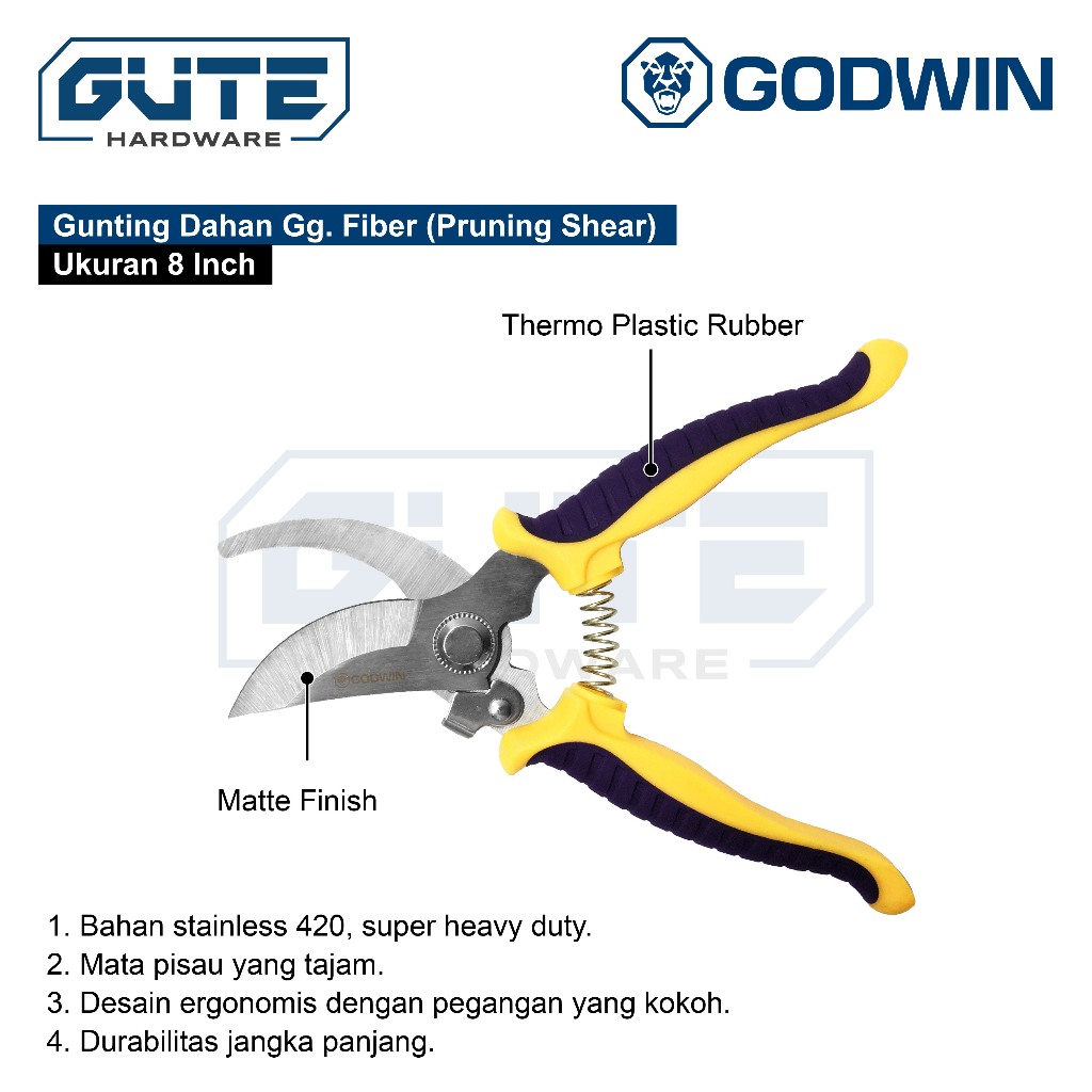 Gunting Korea Serbaguna / Gunting Serbaguna Stainless Steel GODWIN Extra Heavy Duty Seng Hollo Kawat Dahan Taman Plat - Gambar 4