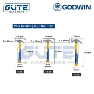 Palu Kambing Gagang Fiber / Claw Hammer "Godwin" Carbon Steel Asli!