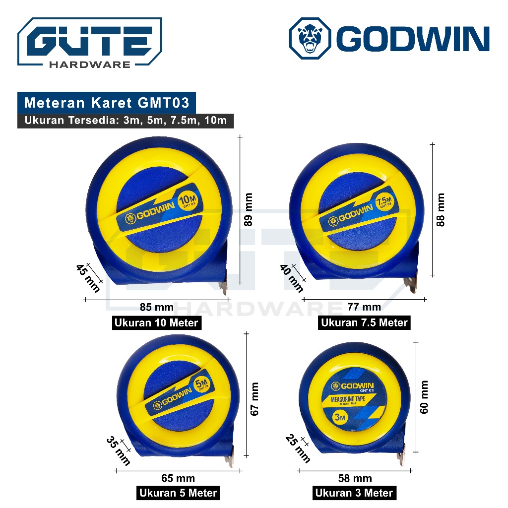 GUTE GODWIN Meteran Karet / Rol Meter / Meteran Tukang GMT 03 Uk 3m 7.5m 10m - Gambar 2