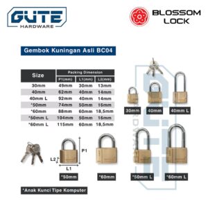 Gembok Kuningan Anti Karat “Blossom” Tipe BC 04 Best Seller Untuk Pintu Pagar/Kantor/Toko /Gudang