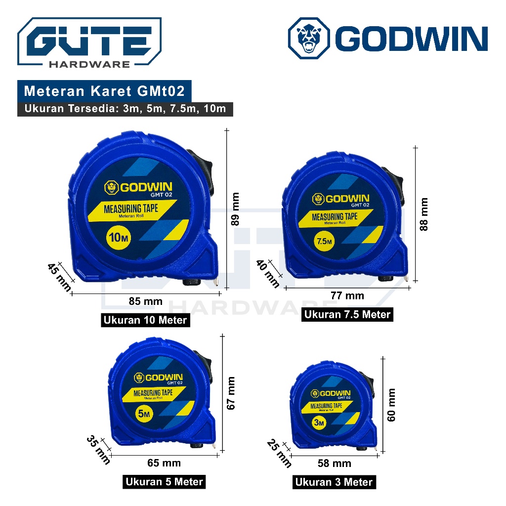 GUTE GODWIN Meteran Karet / Rol Meter / Meteran Tukang GMT 02 Uk 3m 5m 7.5m 10m - Gambar 2