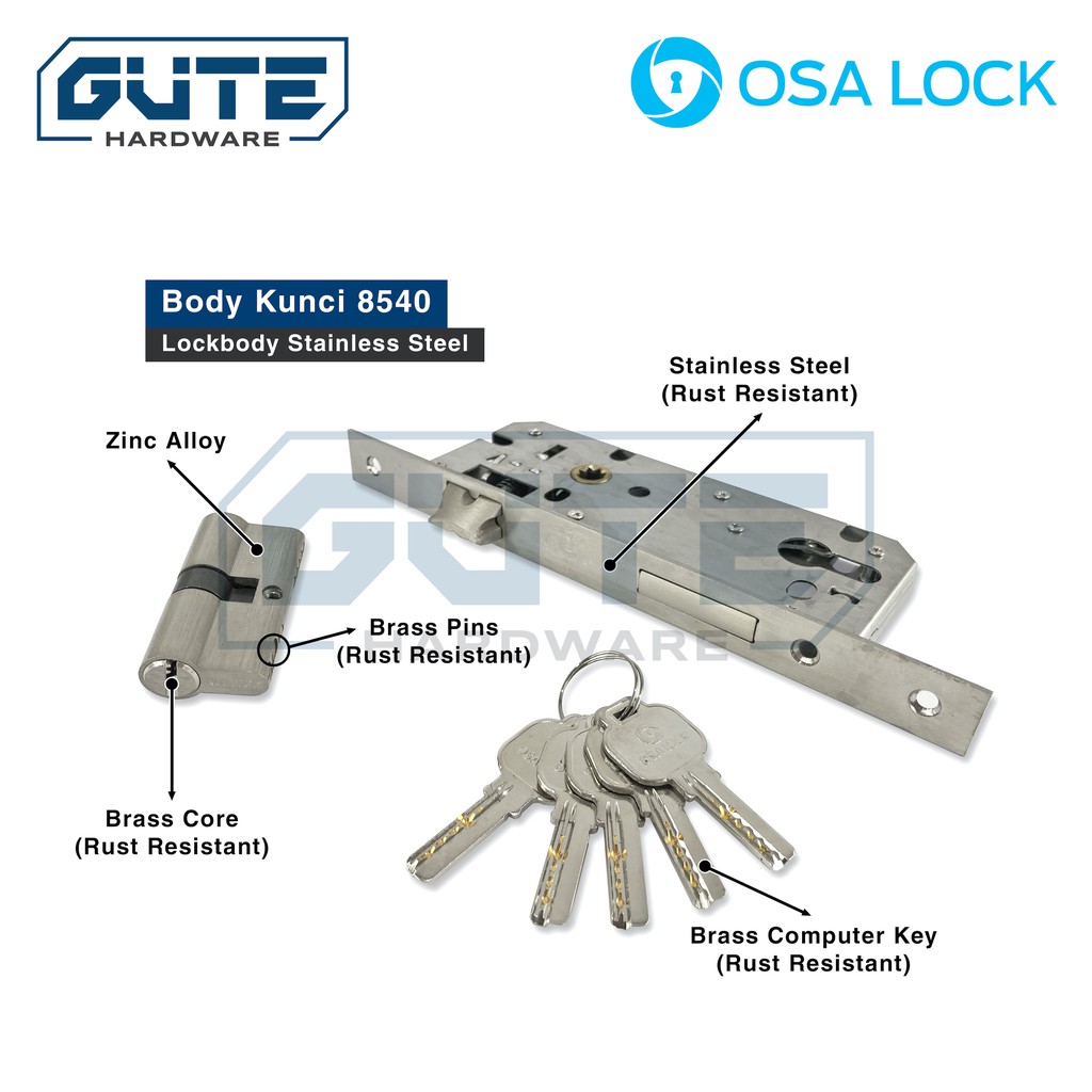 (KOMPLIT) Kunci Pintu Besar Stainless Steel Asli! "OSALOCK" Untuk Gagang / Handle Pintu Rumah - Gambar 3
