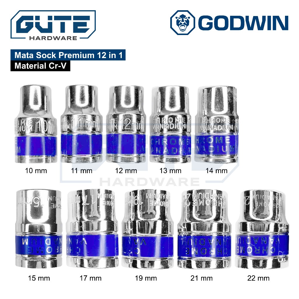 GUTE GODWIN Kunci Set 1/2 Inch & 1/4 Inch Socket CR-V Wrench Rachet - Gambar 6