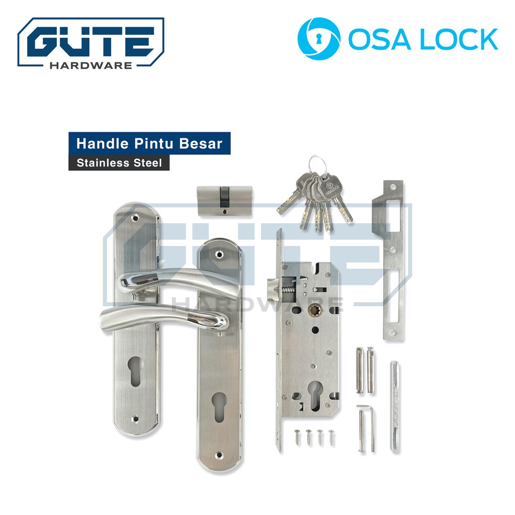 (KOMPLIT) Kunci Pintu Besar Stainless Steel Asli! "OSALOCK" Untuk Gagang / Handle Pintu Rumah - Gambar 2