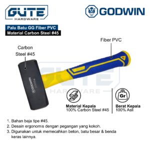 GUTE Palu Batu Bodem Beton Tembok Grade Premium GODWIN Stone Hammer