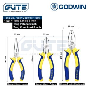 GUTE Tang GODWIN SET Kombinasi 8 Inch Potong 6 Inch Lancip 6 Inch