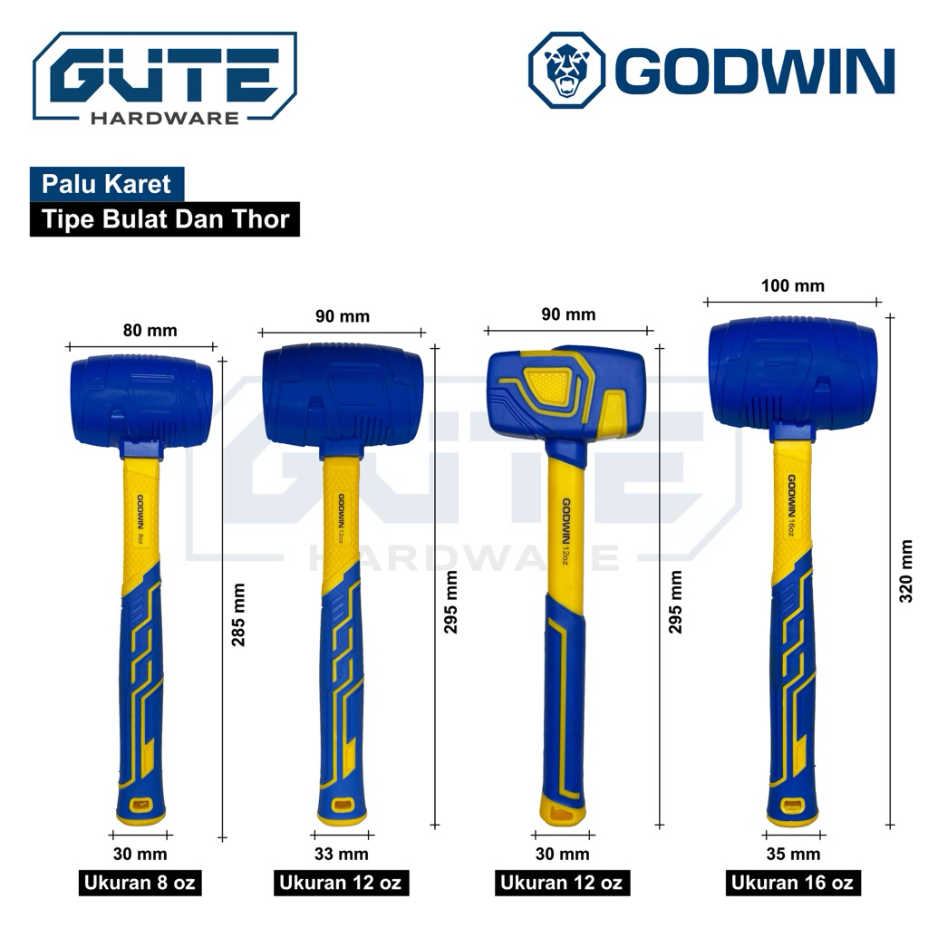 Palu Karet Gagang Fiber / Rubber Hammer “GODWIN” - Gambar 2