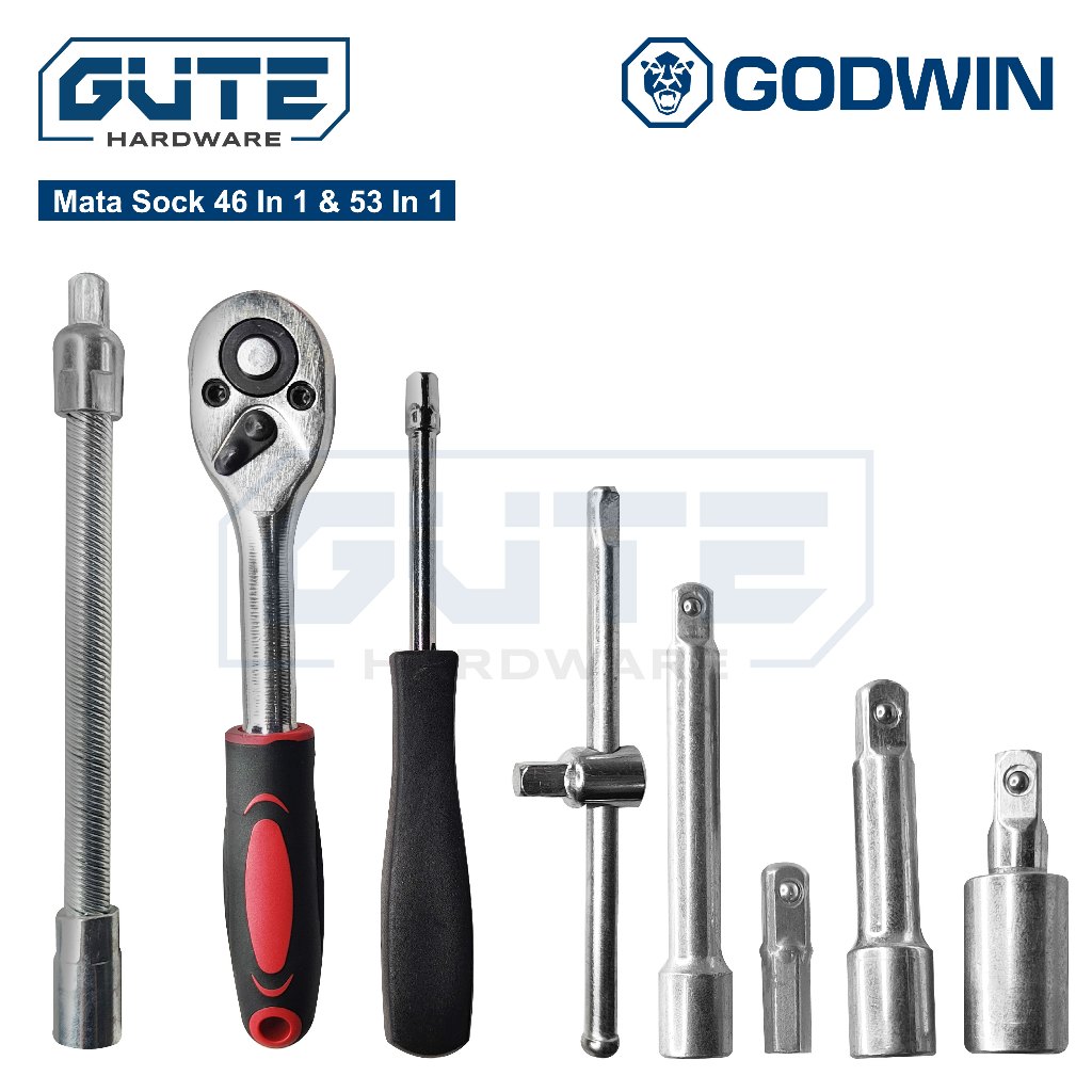 GUTE GODWIN Kunci Set 1/2 Inch & 1/4 Inch Socket CR-V Wrench Rachet - Gambar 7