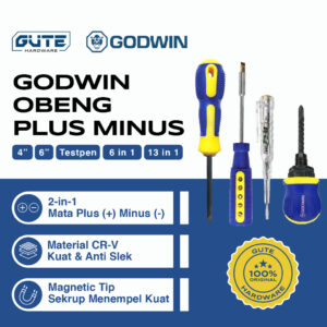 GODWIN Obeng Plus Minus (+) (-) By Gute - Adjustable Screwdriver Bolak Balik Gagang Karet