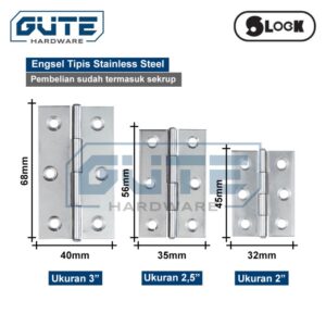 (SET) GUTE SLOCK Engsel Tipis Stainless Steel Sekrup Termasuk Murah