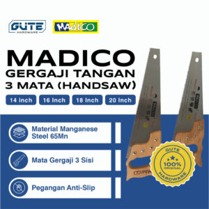 MADICO Gergaji Tangan 3 Mata By Gute - Handsaw Carbon Steel Untuk Potong Kayu Triplek Pipa PVC Gypsum