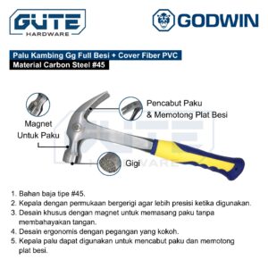 Godwin Palu Kambing GG Full Besi Cover Karet / Conjoined Claw Hammer Carbon Steel Asli!