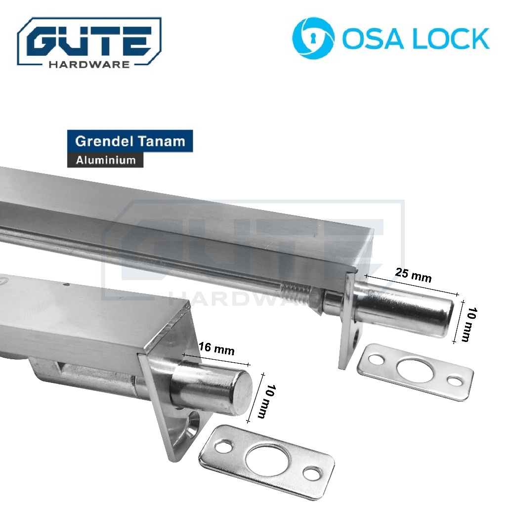 Grendel Tanam Aluminium “OSALOCK” 6” + 12” Flush Bolt - Gambar 3
