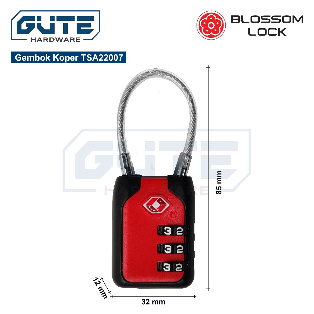GEMBOK NOMOR KOPER TAS TSA SECURITY "BLOSSOM" KUNCI SANDI / KUNCI PIN / TSA TRAVEL COMBINATION PADLOCK - Gambar 4