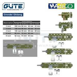 Grendel MADICO Slot Overvall Gembok Pintu Pagar Gudang Kantor Jendela Uk 2” 3” 4” 6" 8"