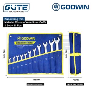 GUTE Kunci Ring Pas Set 11 Pcs 8-24 mm GODWIN Premium Grade
