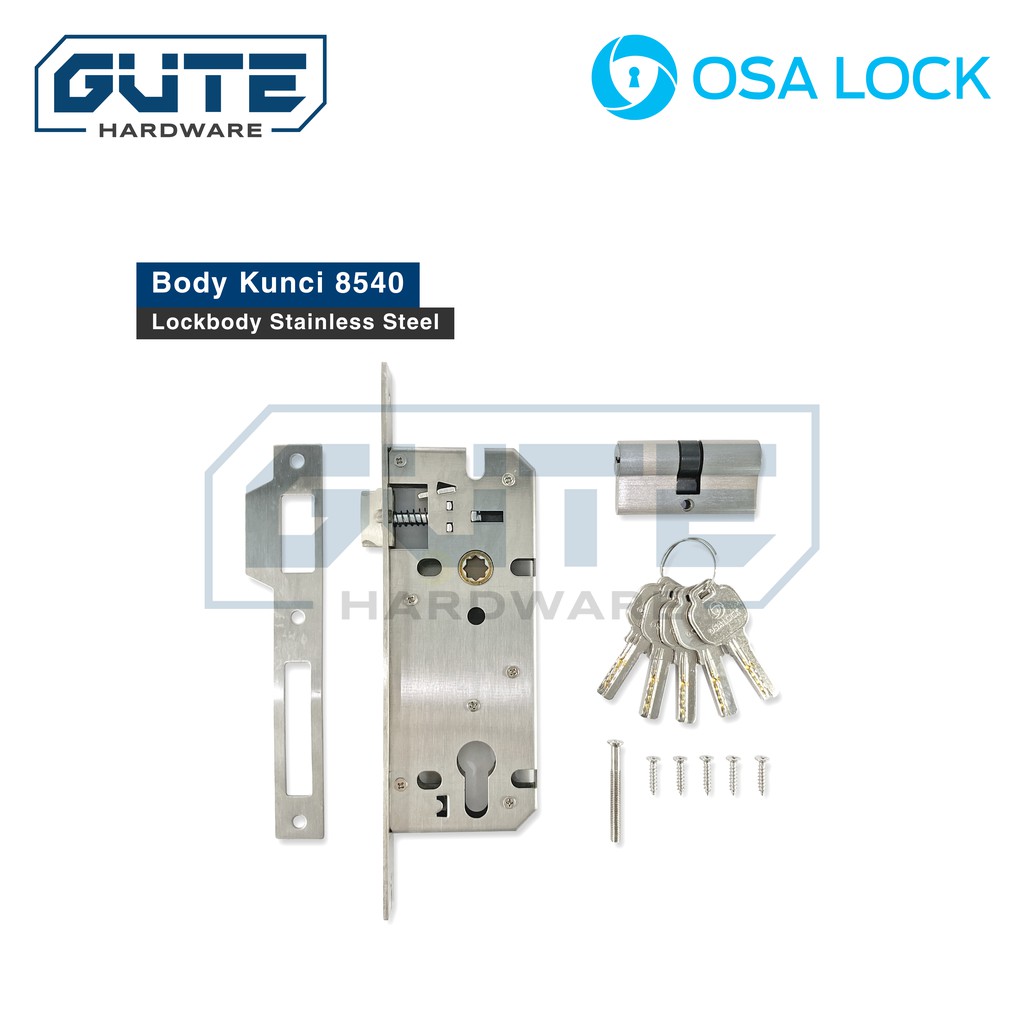 (KOMPLIT) Body Kunci Pintu Besar Stainless Steel "OSALOCK" Lidah Pelor Roller Lockbody - Gambar 2